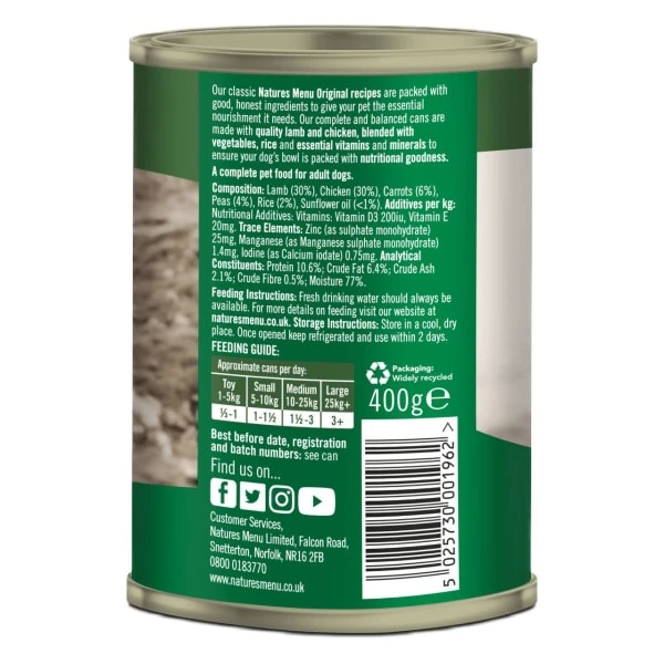 Natures Menu Adult Original Wet Dog Food In Cans - Lamb & Chicken 3 Natures Menu Adult Original Wet Dog Food In Cans - Lamb & Chicken