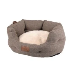 Luxury Cream & Brown Tweed Herringbone Pet Bed For Cats And Dogs – Small / Medium -Fuzzyard Shop I9521104 01